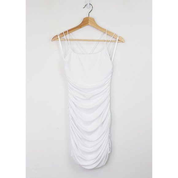NWT superdown Lisa Ruched Mini Dress Strappy Sleeveless Bodycon White Small - Picture 4 of 9
